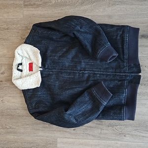 Haus of Jr kids denim sherpa lined jacket dark wash/white sherpa boys size 7-8